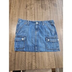 Old Navy 10 Blue Jean Cargo Denim Mini Skirt Ultra Low Waist Preppy Y2K Cotton